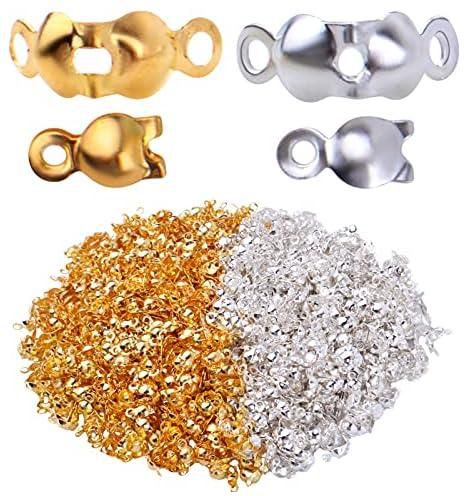 BronaGrand 1000pcs Metal Bead Tips Knot Covers Clamshell Fold-Over Bead Tips Knot Covers Open Beads Tips Cord Ends for Jewelry Making DIY Findings Crafts