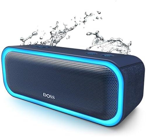[Upgraded] DOSS SoundBox Pro Portable Wireless Bluetooth Speaker with 20W Stereo Sound, Active Extra Bass, Wireless Stereo Pairing, Multiple Colors Lights, Waterproof IPX5, 20 Hrs Battery Life -Blue