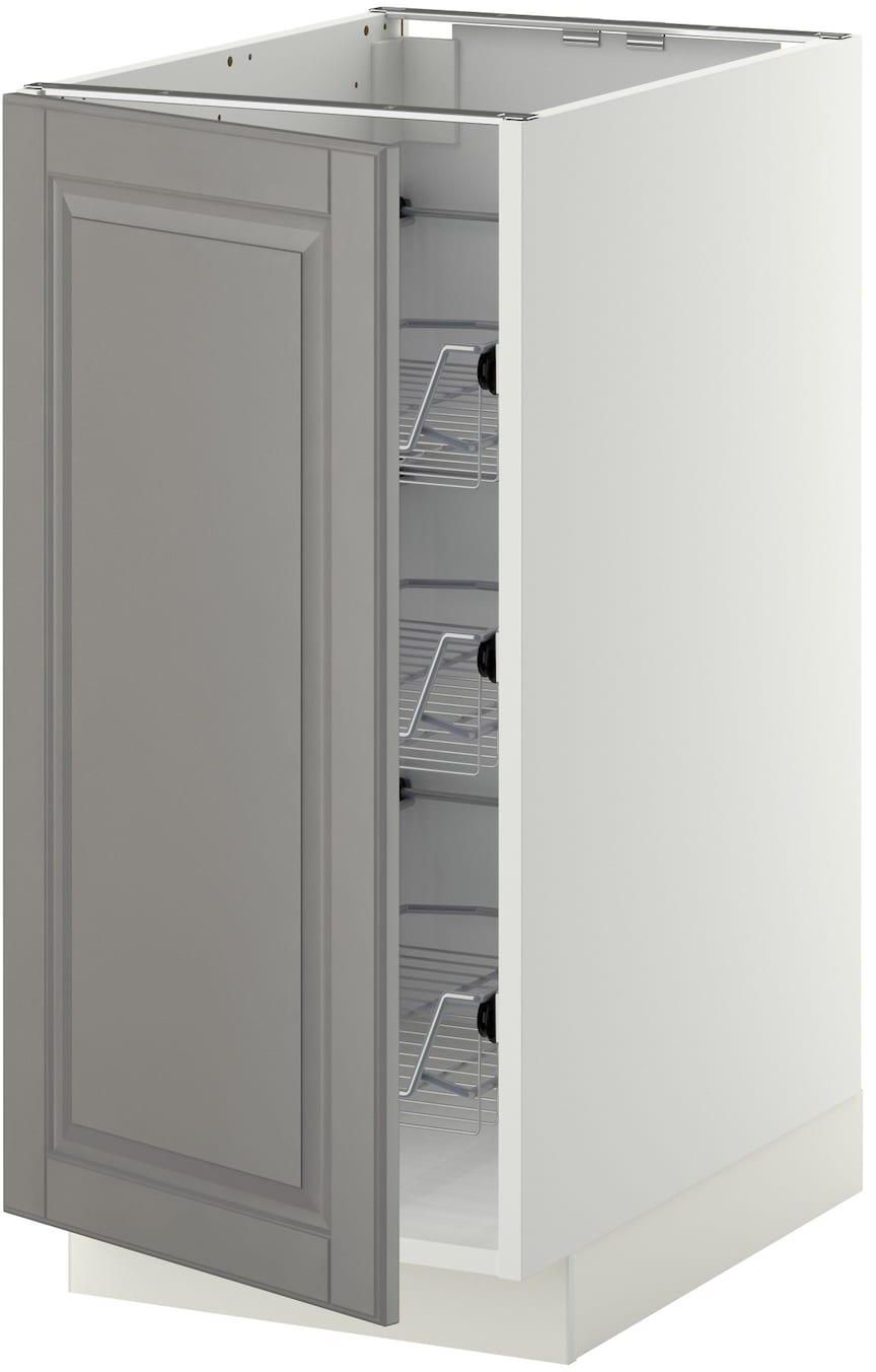 METOD خزانة قاعدة مع سلال سلكية - أبيض/Bodbyn رمادي ‎40x60 سم‏