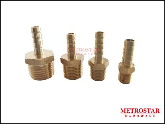 Metrostarhardware Brass Tube Fittings Single Tail Barb  1/4  - 4 Sizes (Gold)