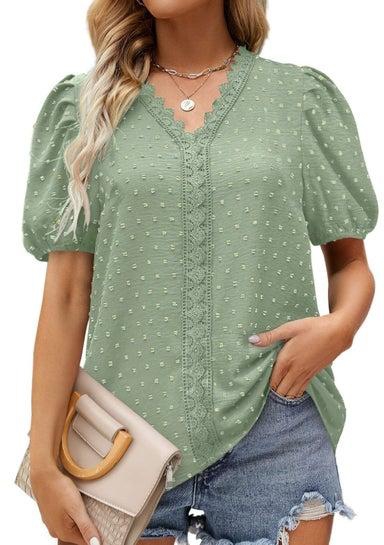 Summer's New Lace Patchwork Polka Dot Short Sleeved Shirt