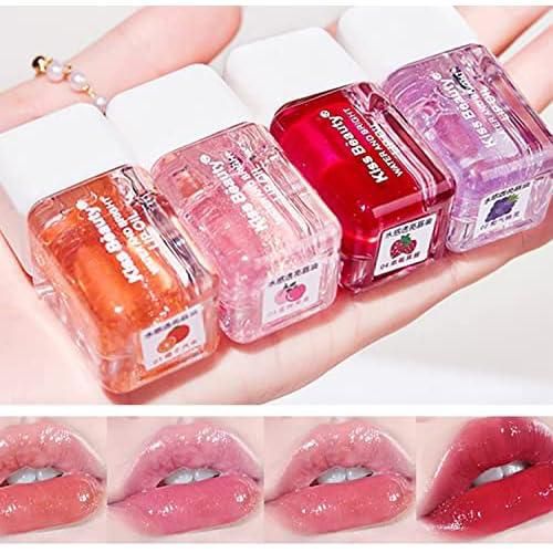 4 Pcs Fruit Pearlescent Plumping Lip Oil,Lip Care Hydrating Lip Gloss Tinted Lip Balm,Lip CarePearl & Shimmer Mini Lip Gloss Kit