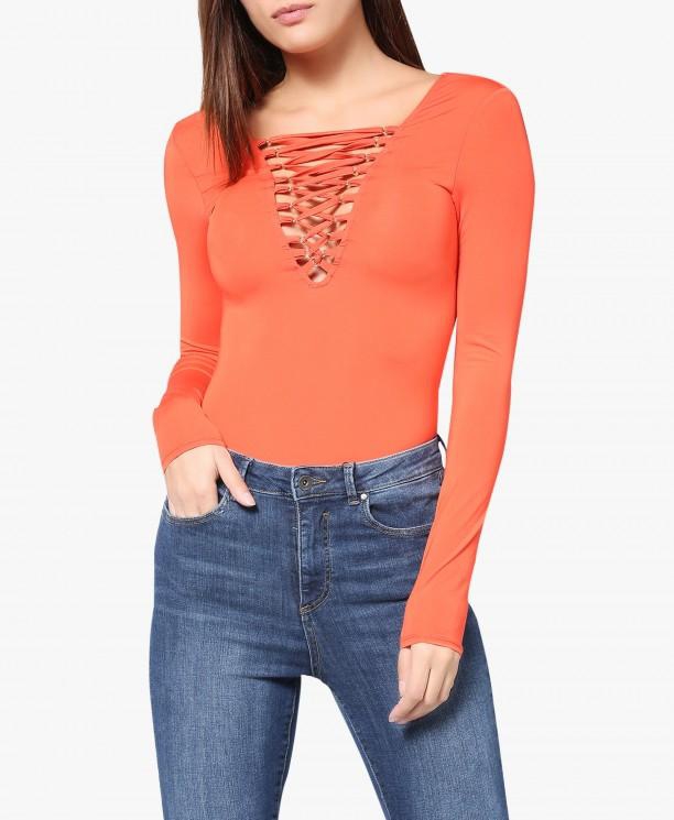 Orange Lace-Up Bodysuit