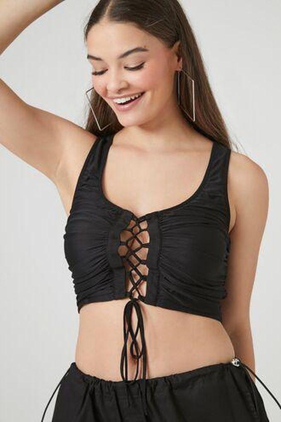 Forever 21 Mesh Lace-Up Crop Top
