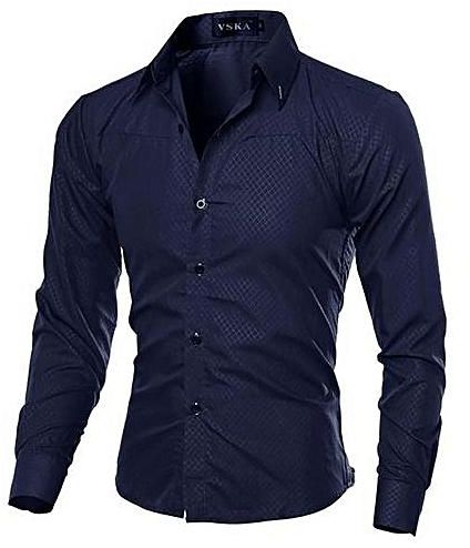 Fashion Men's And Long Sleeve Turn-Down Collar Casual Shirts & Tops Plus Size Navy Blue