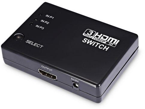 Generic HDMI Switch Switcher 3 - Input 1 - Output Support 1080P with Remote Control - Black
