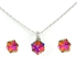 Swarovski Elements 18K White Gold Plated Jewelry Set Encrusted with Red Swarovski Crystals and Matching Earrings, SWR-338