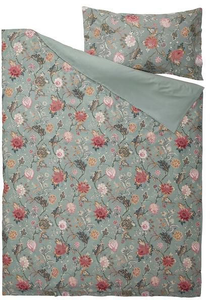 NÄSSELKLOCKA Duvet cover and pillowcase, light grey-green/multicolour, 150x200/50x80 cm - IKEA