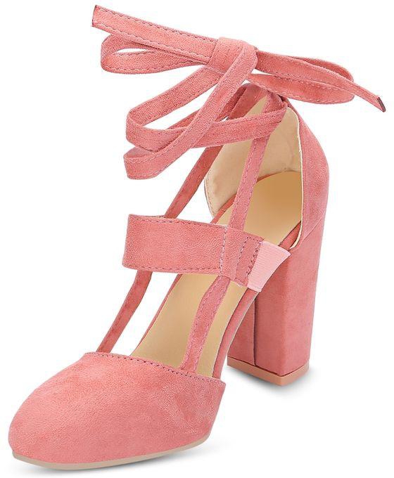 Fashion Women Pointed Toe Lace-up Chunky Heel Shoes Sandals-LIGHT PINK