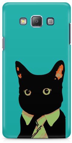 Smart Black Cat Green Tie Turquoise background Phone Case for Samsung Galaxy A7