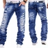 Fashion Men Casual Ripped Denim Pants - Denim Blue