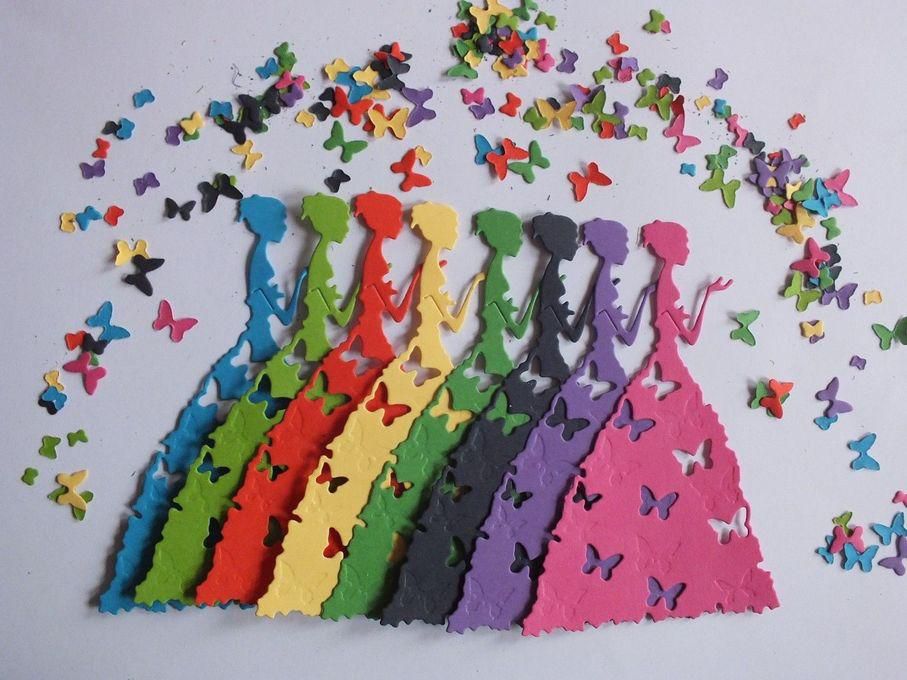 Lady with butterfly paper Die Cuts - Multi colour – 8 Pcs