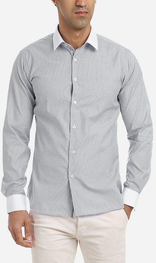 Rossi by Tie house Pin Striped Shirt- Light Grey & White
