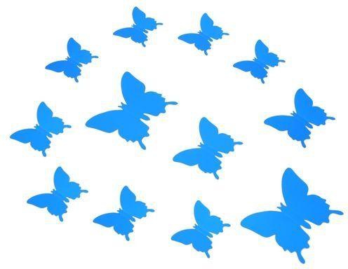 Generic 12pcs DIY 3D Butterfly Wall Sticker Mirror For Home Showcase - Blue