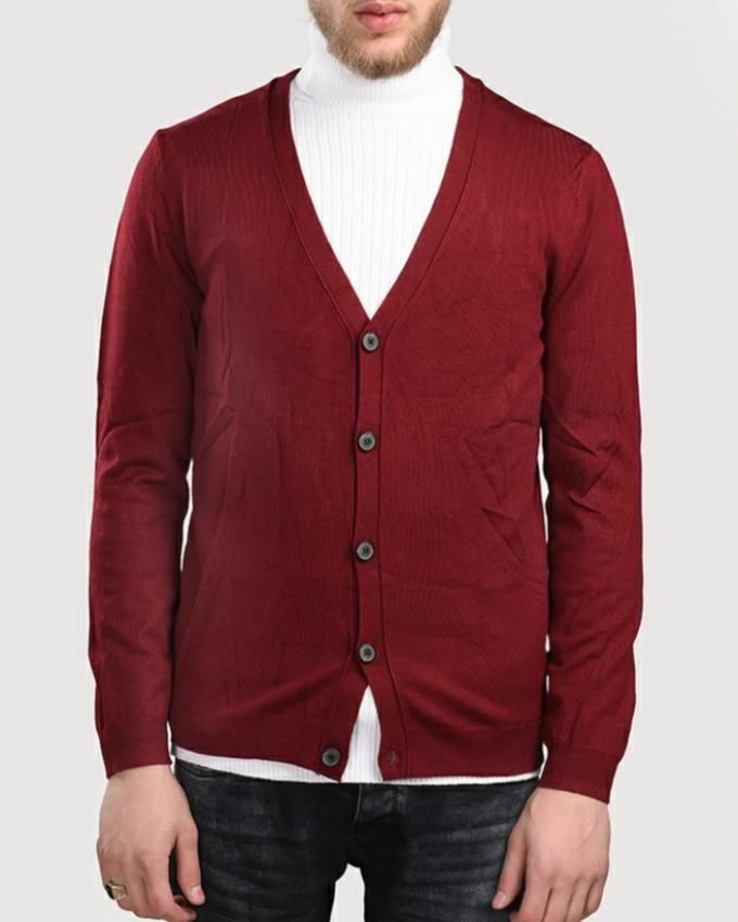 Short Cut Plain Buttoned Cardigan – Red