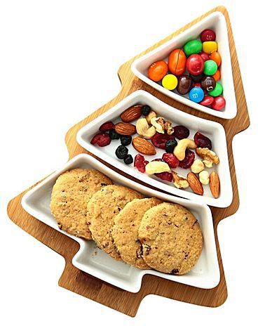Generic 3-in-1 Christmas Tree Serving Tray Salad Dessert Fruit Cake Candy Plates Table Decor-White And Brown