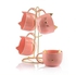 Lotus Kitty Porcelain Soup Mug Set, 4 Pieces + Stand, Available In Pink, High-quality Material