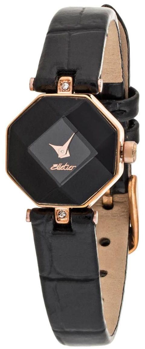 Elletier Women's Black Dial Leather Band Watch - 17E053F100202W