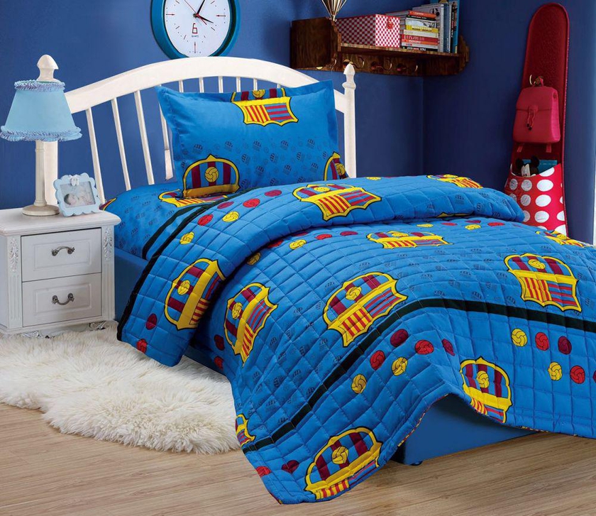Compressed Comforter 3 Piece Set For Kids Single Size By Moon, Fc Barcelona, Blue, Mixed Material