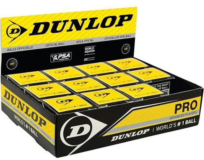 Dunlop Pro Squash Balls Double Yellow Dot - 12 Pcs