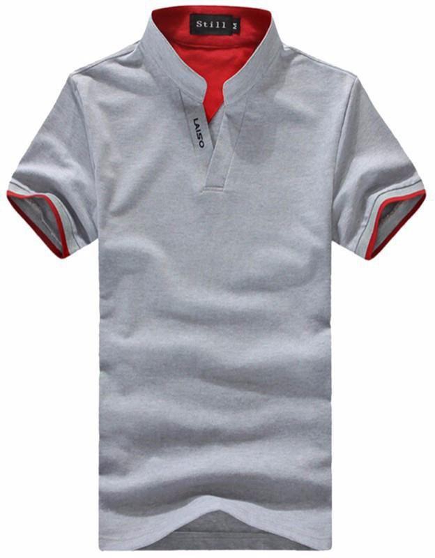 Grey Polyester V Neck T-Shirts For Men