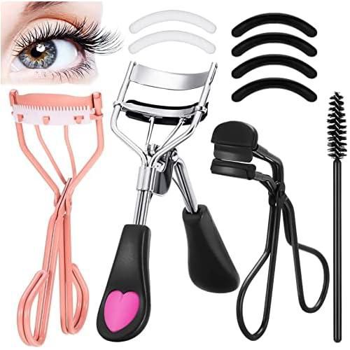 Eyelash Curler, NAWOKEENY 5-In-1 Lash Curling Tool Kit, 2 Eyelash Curler with Built-in Comb, Metal Lash Curler, Eyebrow Brush and 6 Refill Pads, Eye Makeup Accessory for Natural and Curled Eyelashes