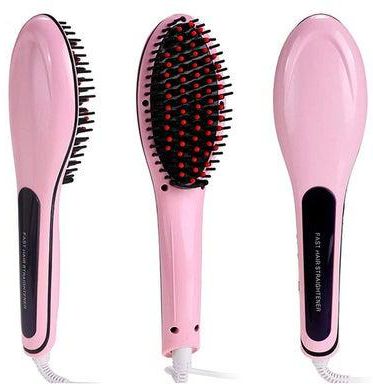 Hair Straightening Brush With LED Display Pink