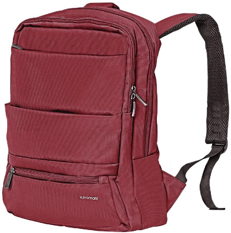 Promate Laptop Backpack, Slim Lightweight Dual Pocket Water Resistance Backpack with Multiple Compartment and Anti-Theft Pocket for 15.6 Inch Laptops, Tablets, Documents, Apollo-BP Red