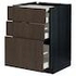METOD / MAXIMERA خزانة قاعدة مع سطح عمل/٣ أدراج, أسود Enköping/بني شكل خشب الجوز, ‎60x60 سم‏ - IKEA