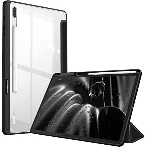 Glassology Hybrid Slim Case for Samsung Tab S8 Plus 2022/S7 FE 2021/S7 Plus 2020 12.4" with S Pen Holder Shockproof Cover with Clear Transparent Back Shell Auto Wake/Sleep and screen Protector (Black)