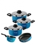 Nouval Mix Pot Set - 8 Pcs + Fry Pan + Casserole without lid - Blue
