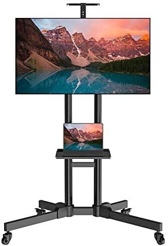 Mobile TV Stand with Wheels for 32-70 inch LED LCD 4K Flat/Curved Screen TVs, UL Certificated Rolling/Floor TV Cart, Height Adjustable TV Trolley with Shelf Up to 121 lbs Max VESA 600x400mm- TC004