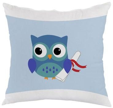 Graduation Owl Picture Printed Cushion Cover Blue/White/Red 40 x 40centimeter