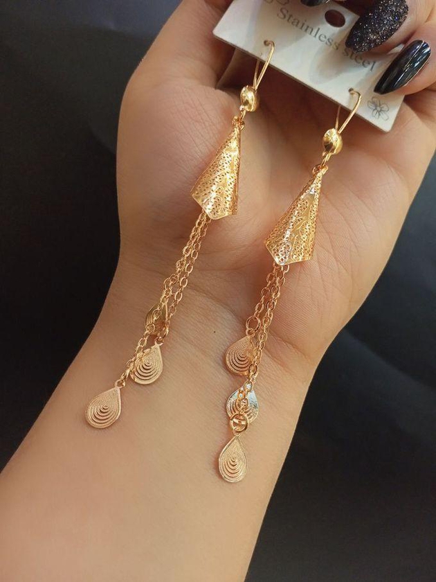 Chinese Gold Pleated Earring,Zircon Stone