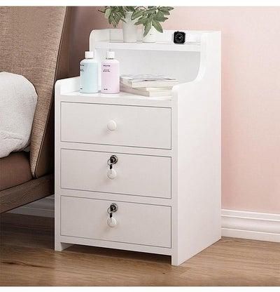 GMSWCG Nightstand Bedside Table Simple End Table Bedroom Coffee Table 3 Drawer with Lock Cabinet Side Table File Cabinet Storage Table for BedroomLiving RoomStudy Room Bedside Cabinets