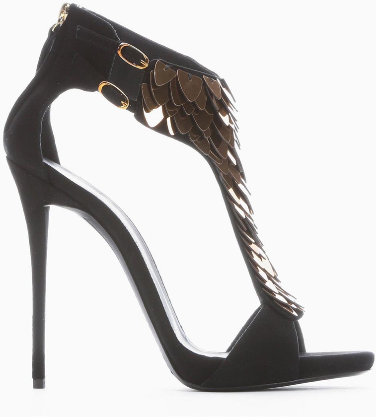 Giuseppe Zanotti - black suede 'Coline' scale embellished t-strap sandals