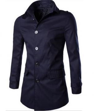 Fashion Business Men Windbreaker Jacket Long Style DarkBlue M