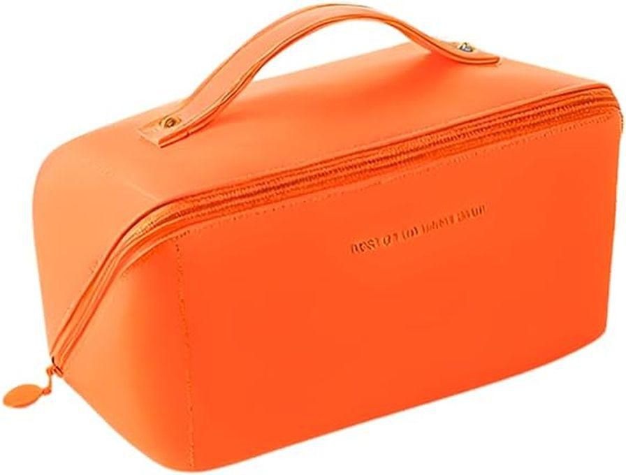 High Quality Leather Large Travel Cosmetic Bag (orange)