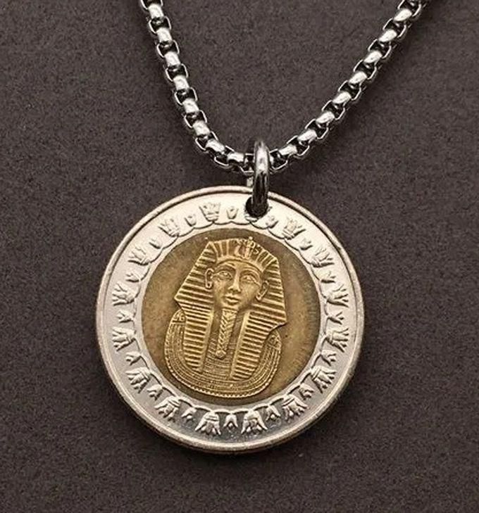 Sherif Gemstones Vintage Real Egypt Coin Pendant Necklace Egyptian Souvanir