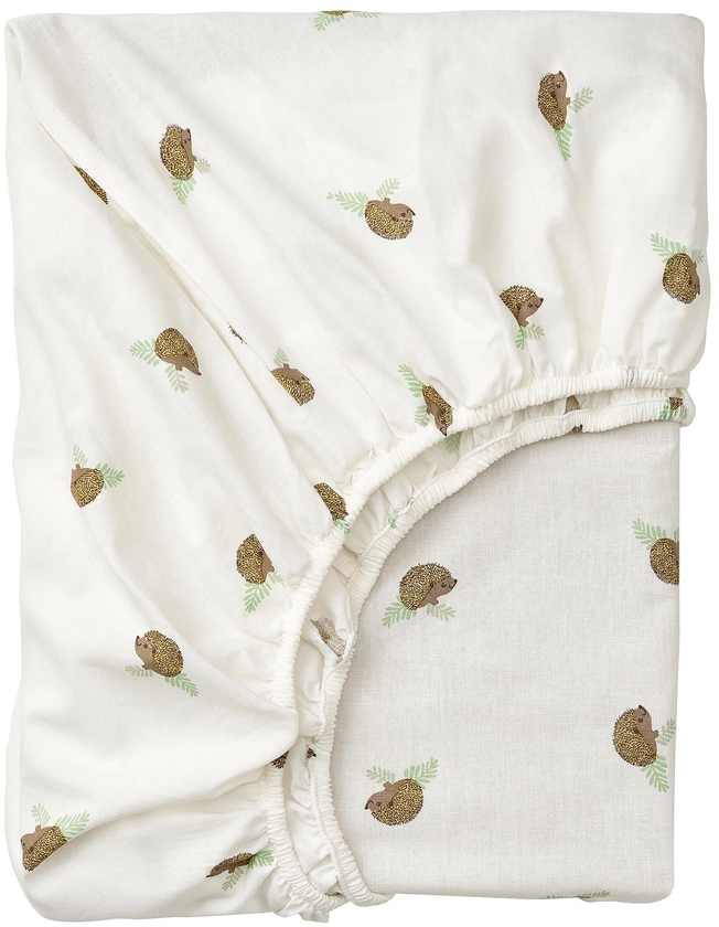 TROLLDOM Fitted sheet for cot - hedgehog pattern/white 60x120 cm