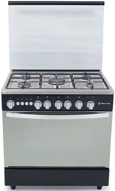 Get White Point WPGC9060BXTA Gas Cooker, 5 Burners, 60x90 cm, Fan, Stainless Steel - Black Silver with best offers | Raneen.com
