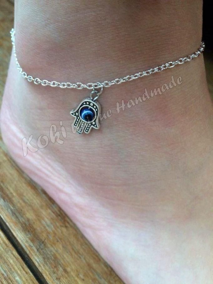 Koki Unique Handmade Silver Blue Evil Eye Hamsa Anklet