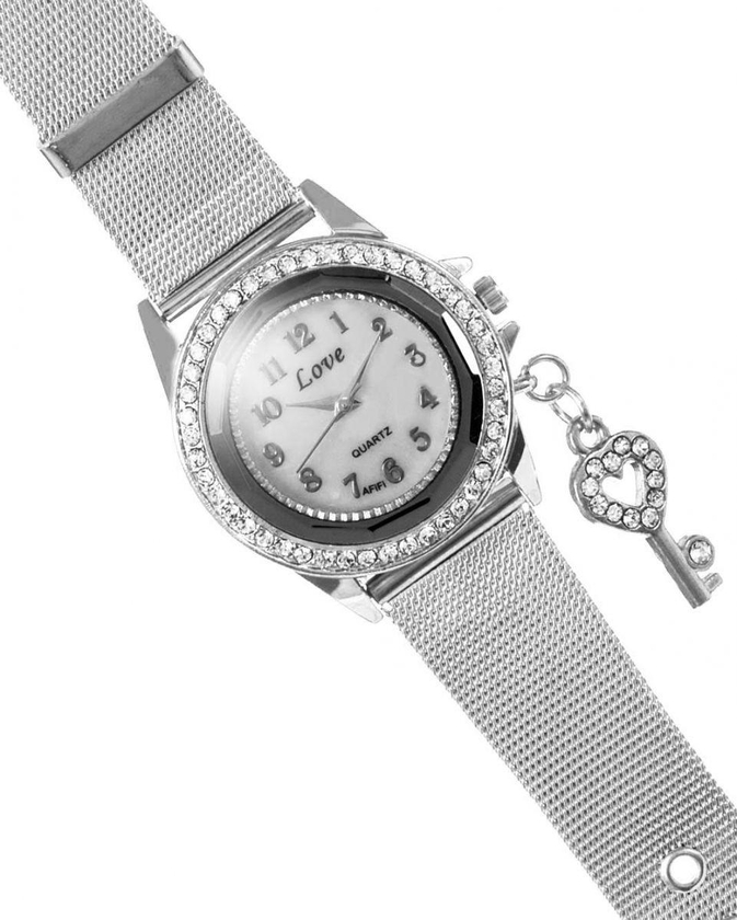 Love Casual Watch For Women Analog Stainless Steel With pandent - Silver
