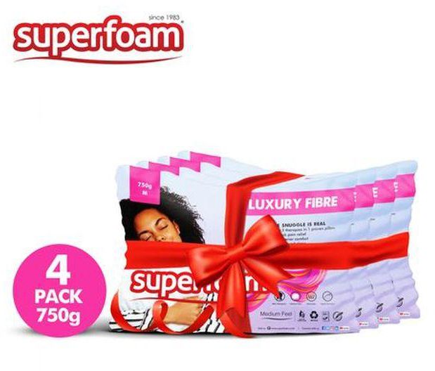 Superfoam White Fiber Pillow 750gms - 4 Pack ( 100% Pure Fiber, Soft Feel) 68 Cm X 43 Cm