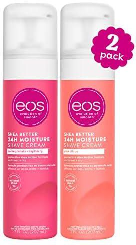 eos Shea Better Shaving Cream for Women Variety Pack - Pomegranate Raspberry + Pink Citrus, Shave Cream, Skin Care and Lotion with Shea Butter and Aloe, 24 Hour Hydration, 7 Fl Oz, Pack of 2