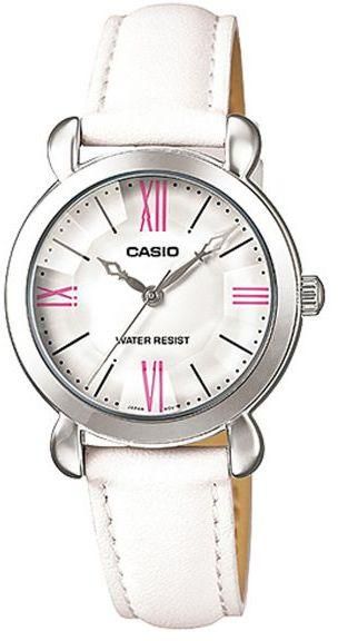 ساعة كاسيو بيضاء للنساء بسوار من الجلد - LTP-1386L-7E