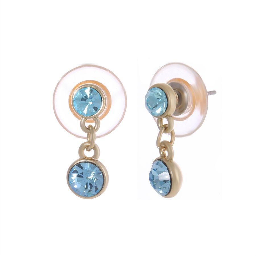 Scarlet Bijoux Gold Plated Blue Crystal Duo Drop Earrings, E1139-2