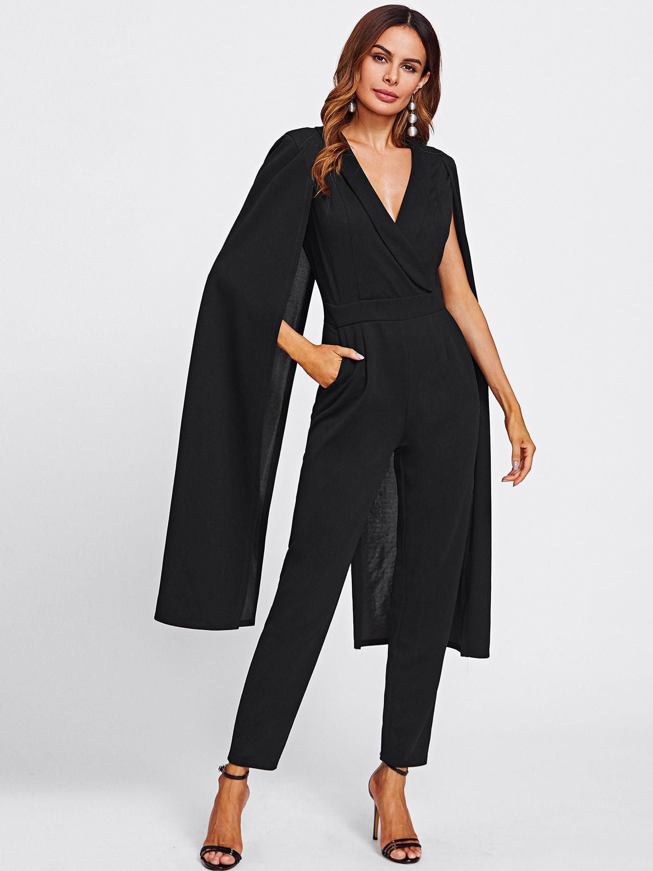 SHEIN | Cape Sleeve Surplice Wrap Tailored Jumpsuit price from yashry ...