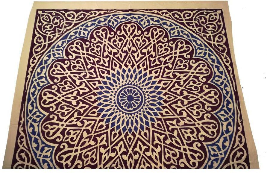 Khayameya Style Brown Blue and Beige Print Table Linen for Ramadan