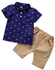 Fashion Boys Anchor Printed Polo Shirt + Short Pant - Navy Blue